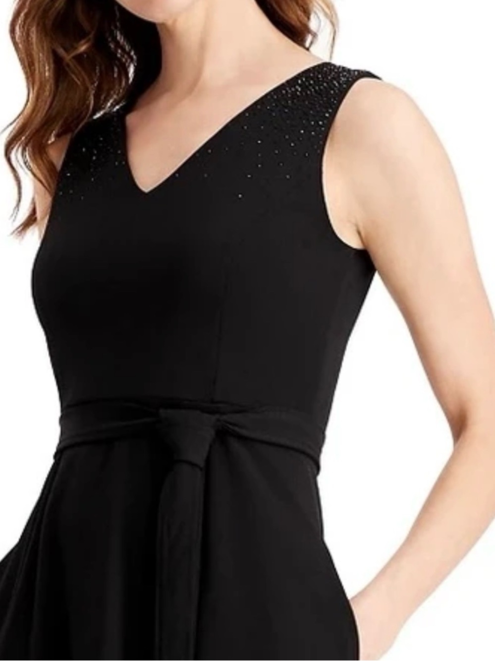 NWOT! Calvin Klein Women's Belted Midi Fit Flare Cocktail Dress Black Sz 8 - Picture 5 of 9